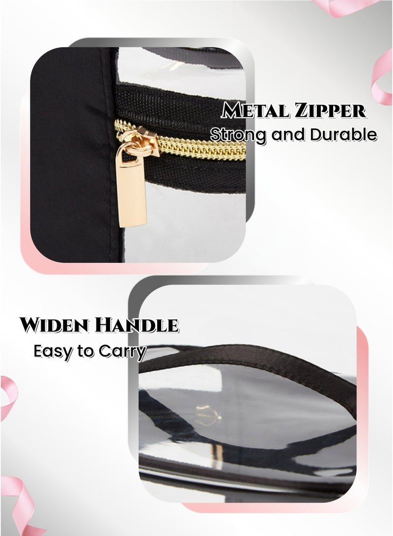 مجموعة حقيبة تجميلية شفافة من 4 قطع، مجموعة منظم مكياج، منظم سفر بسعة كبيرة لمستلزمات النظافة، المكياج والعناية بالبشرة، للاستخدام اليومي، سفر رمضان، هدايا عيد (أسود) - Image 5